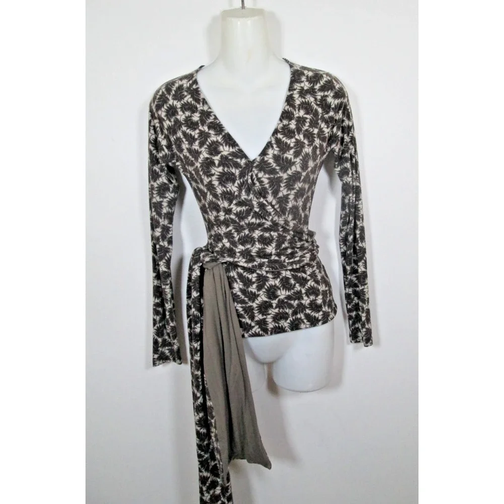 ETRO Blouse Size 38 Faux‎ Wrap Ballerina Beige Brown Attached Long Belt